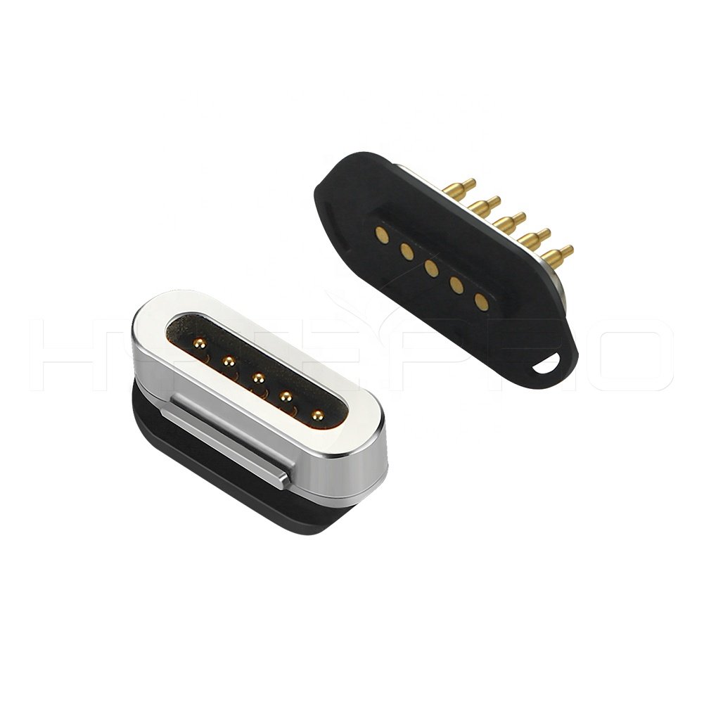 Male and female plug socket single row 5 pogo pin magnetic power connector