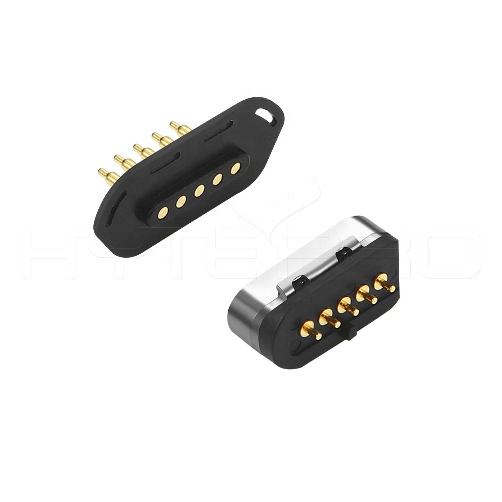 Male and female plug socket single row 5 pogo pin magnetic power connector
