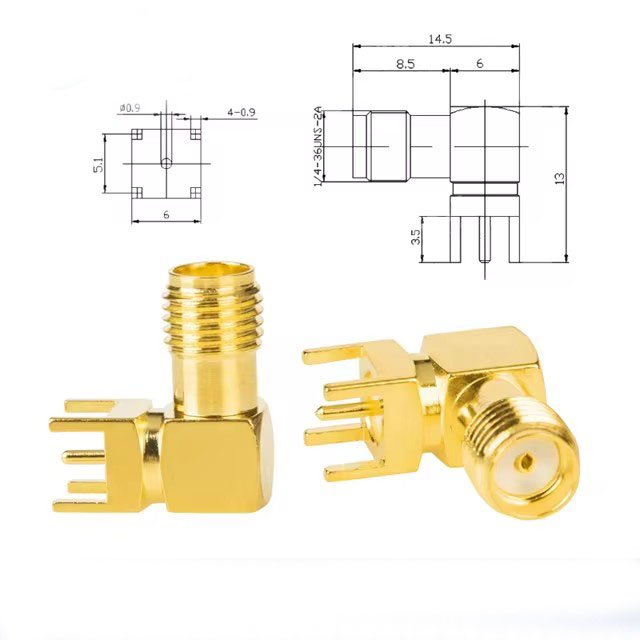 14.5/17/20/23mm SMA-KWE RF Connector Tuner 90 degree Bend PCB Solder Tip 5pin SMA RF antenna mount RF connector