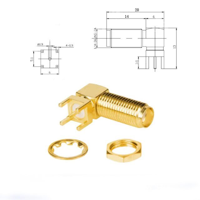 14.5/17/20/23mm SMA-KWE RF Connector Tuner 90 degree Bend PCB Solder Tip 5pin SMA RF antenna mount RF connector