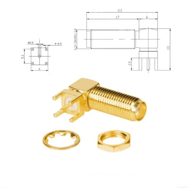 14.5/17/20/23mm SMA-KWE RF Connector Tuner 90 degree Bend PCB Solder Tip 5pin SMA RF antenna mount RF connector