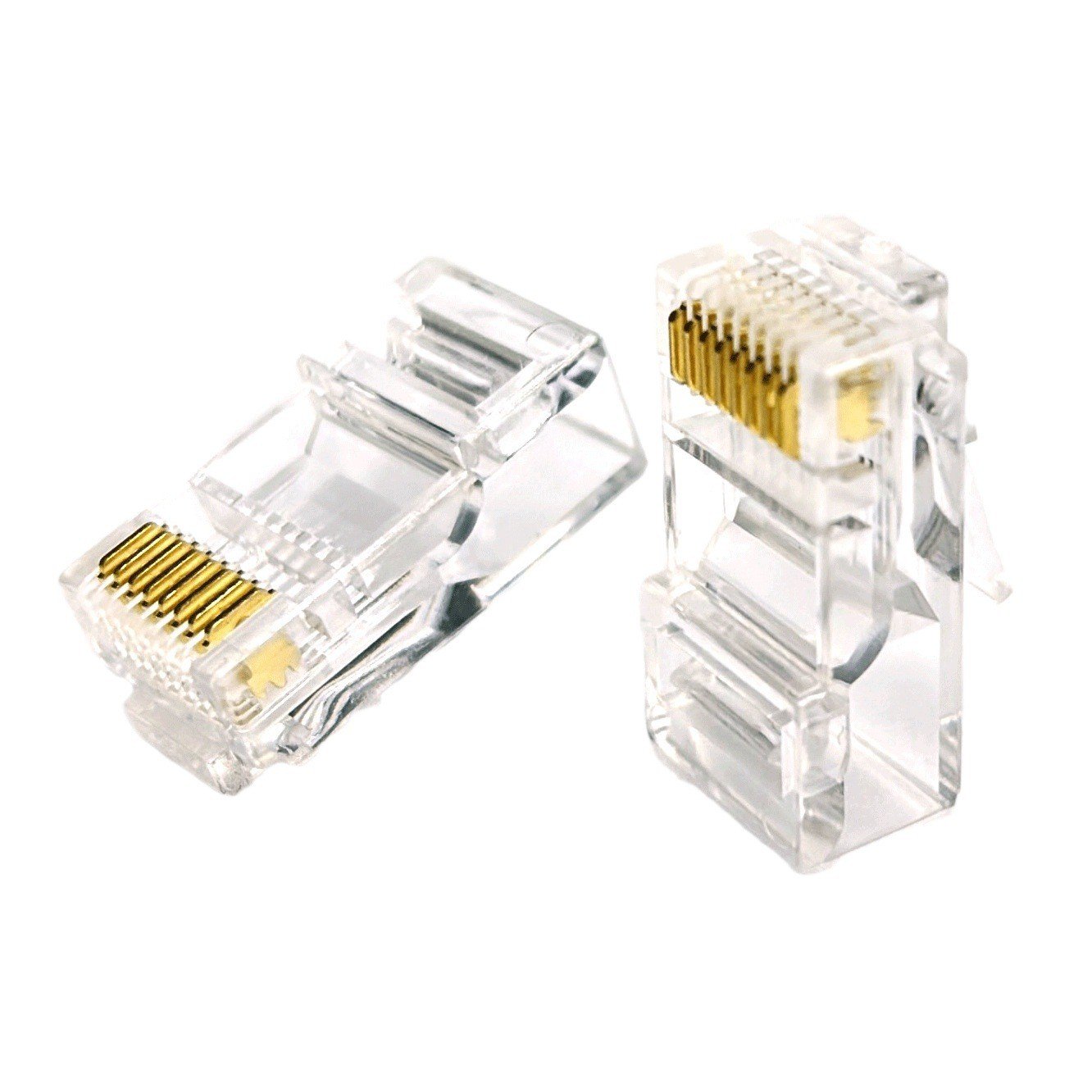 Rj45 CAT5e Pass Through Connectors Fully Gold Plated 3 Prong Ethernet Ends open Plug