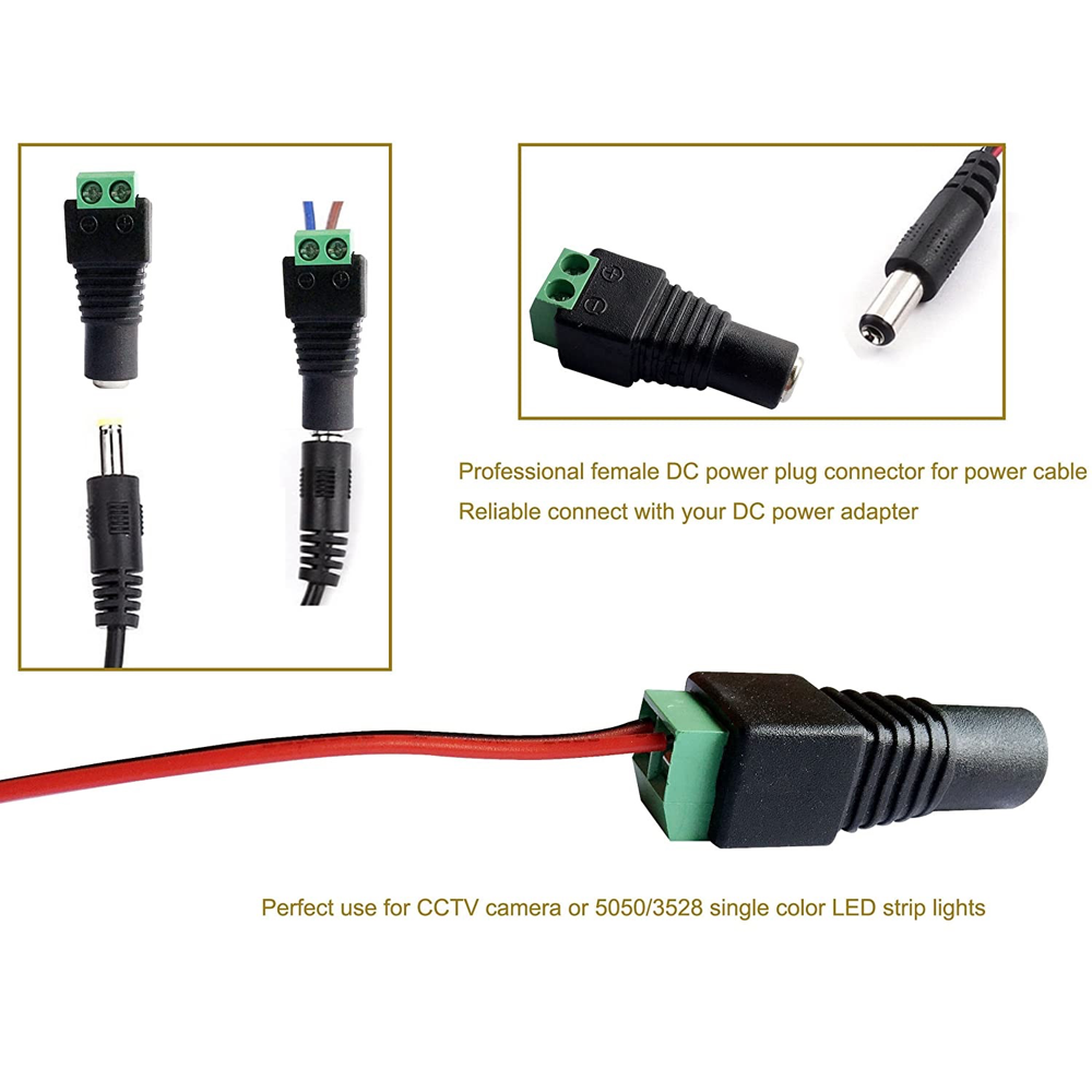 eSann Low Voltage 2Pin Male Female Led Strip DC Jack Power Fast Cable Connectors Accessories