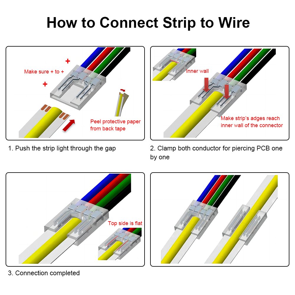 IP20 RGB COB LED Strip Light Connector 10mm 12mm 4-Pin Copper with PC Material for FPC & PCB for Current Usage