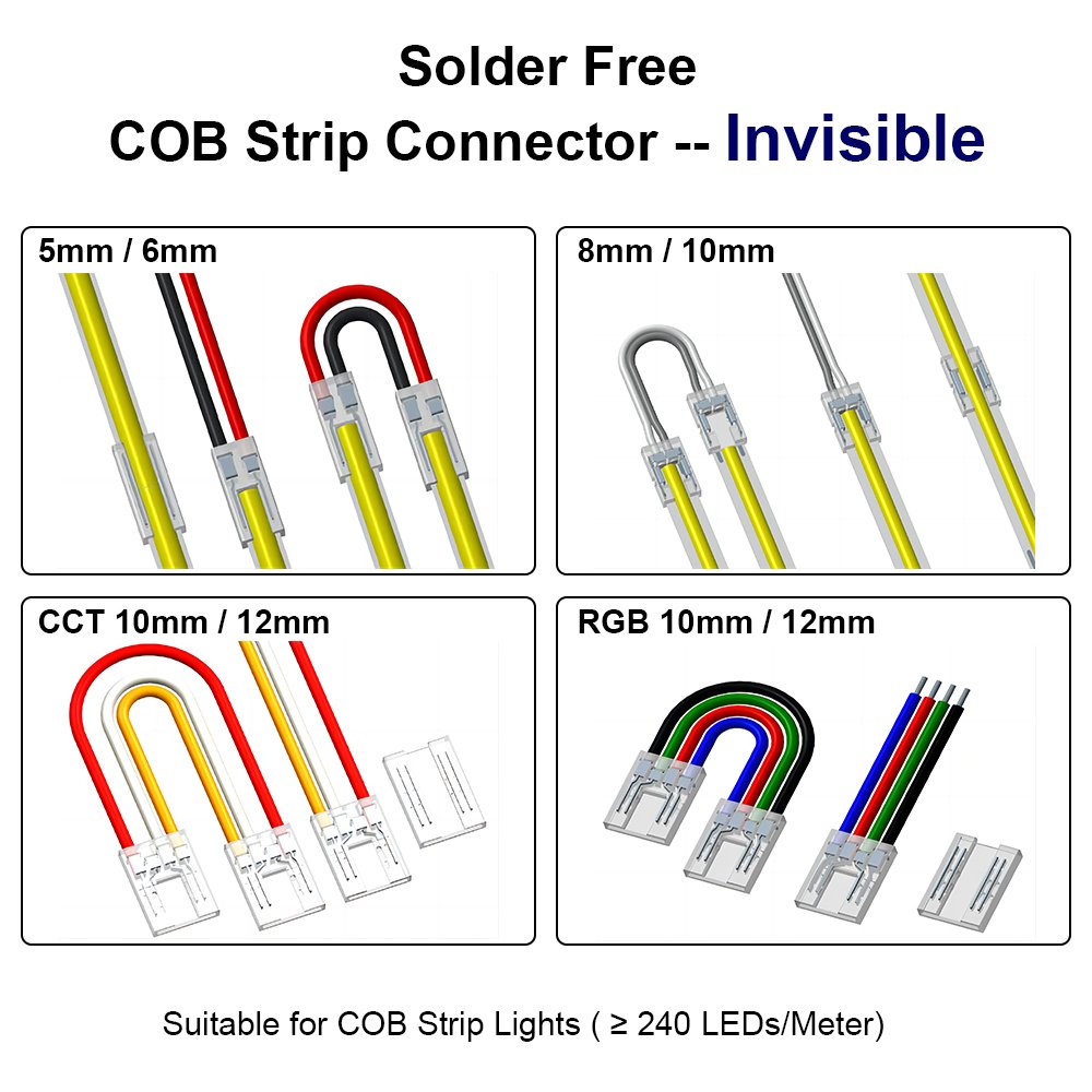 IP20 RGB COB LED Strip Light Connector 10mm 12mm 4-Pin Copper with PC Material for FPC & PCB for Current Usage