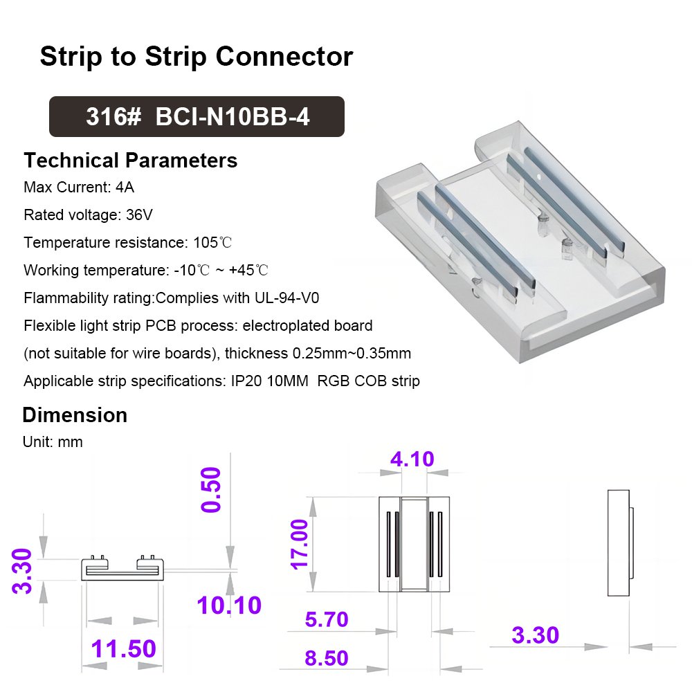 IP20 RGB COB LED Strip Light Connector 10mm 12mm 4-Pin Copper with PC Material for FPC & PCB for Current Usage