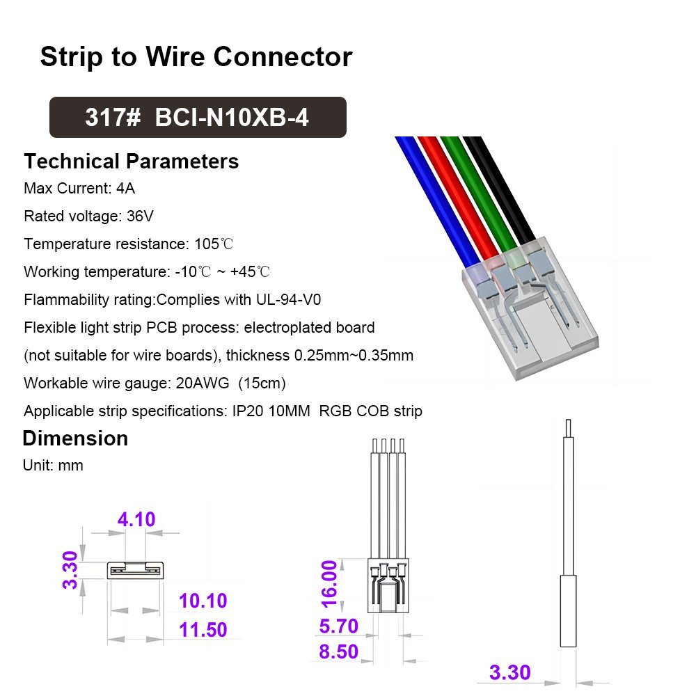 IP20 RGB COB LED Strip Light Connector 10mm 12mm 4-Pin Copper with PC Material for FPC & PCB for Current Usage