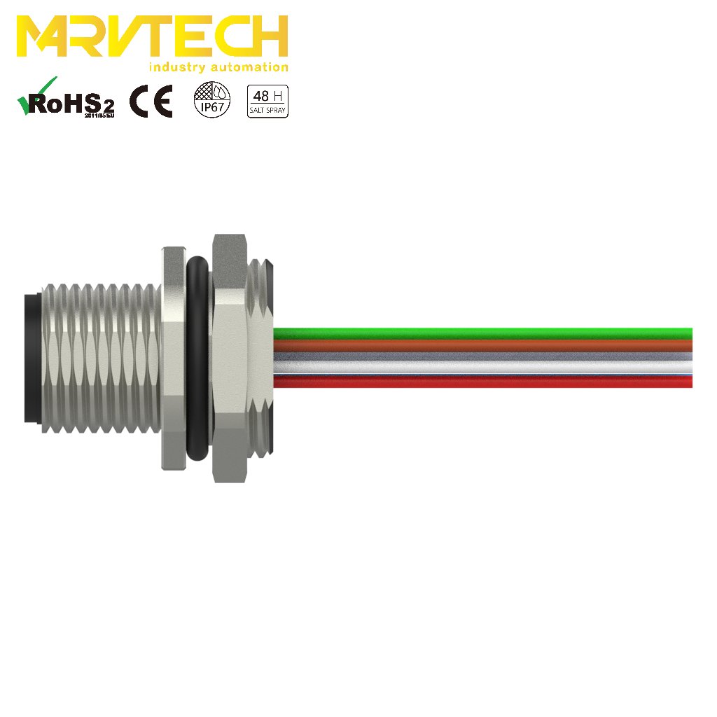 Marvtech male M12 A code 3/4/5/6/8/12/17 pins front panel mount connectors display racks profinet wire connector