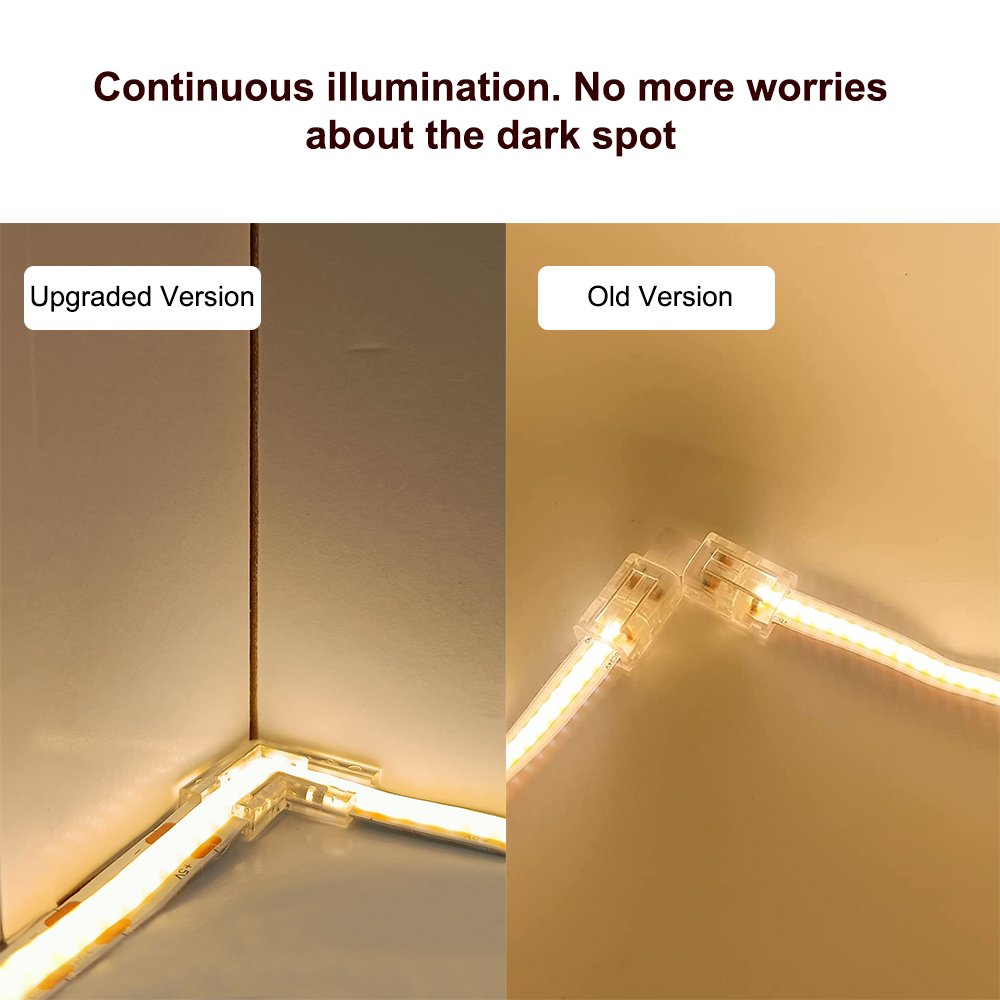 L-Shaped Corner Connector Unwired Clips Solderless Adapter Terminal Transparent Gapless 8mm Connectors for COB LED Strip Lights