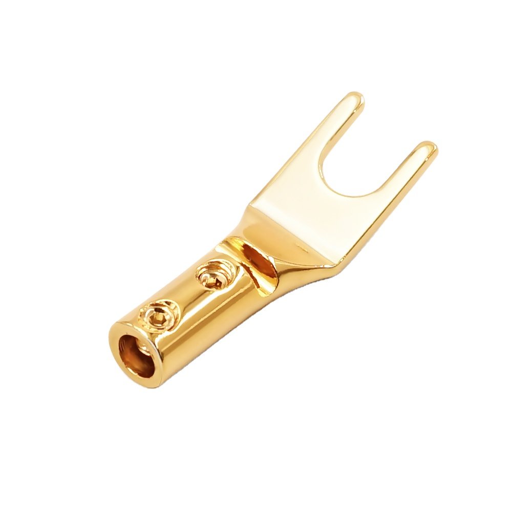 Hifi pure copper 24k 2u gold Red Pure Copper Y Spade Plug Hifi Speaker Audio Cable Fork Connector
