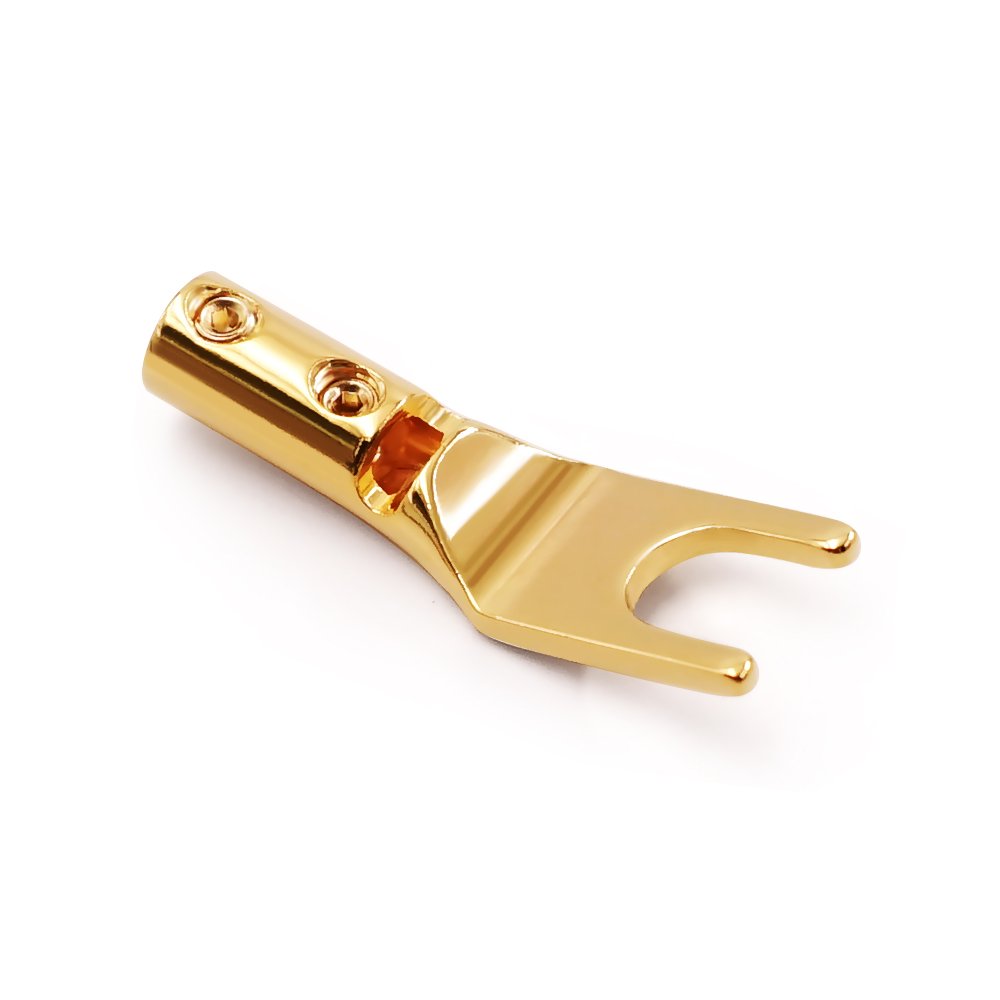Hifi pure copper 24k 2u gold Red Pure Copper Y Spade Plug Hifi Speaker Audio Cable Fork Connector