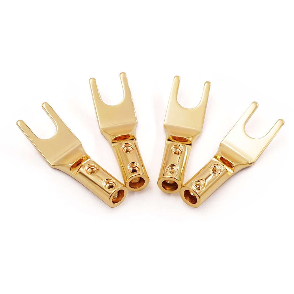 Hifi pure copper 24k 2u gold Red Pure Copper Y Spade Plug Hifi Speaker Audio Cable Fork Connector