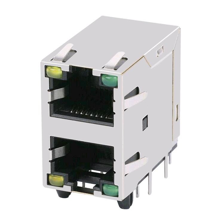 E5J88- Series Network Female Modular Jack Ethernet RJ45 Socket 2x1 Port RJ45 Connector With LED