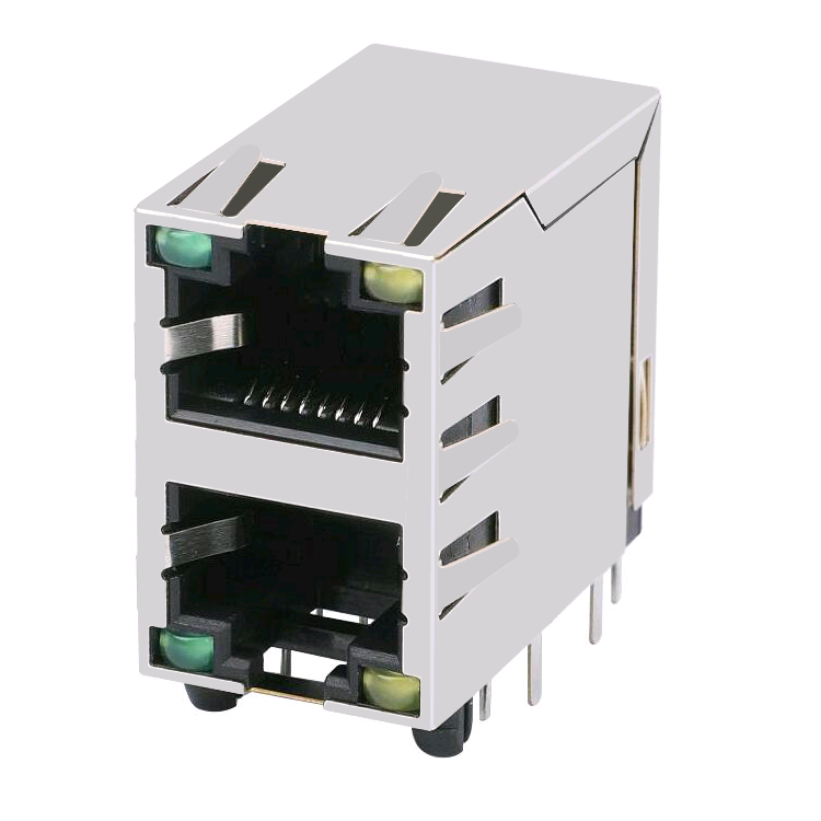 E5J88- Series Network Female Modular Jack Ethernet RJ45 Socket 2x1 Port RJ45 Connector With LED