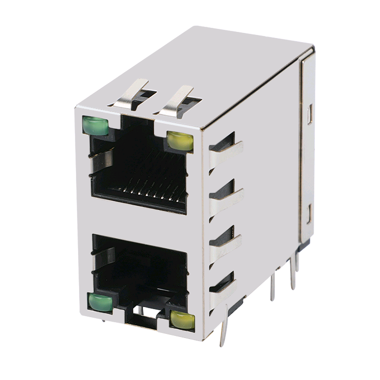 E5J88- Series Network Female Modular Jack Ethernet RJ45 Socket 2x1 Port RJ45 Connector With LED
