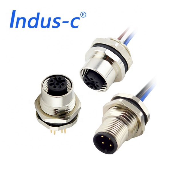 3pins 4pins 5pins 8pins 12pins 17pins panel mount male female waterproof m12 connector