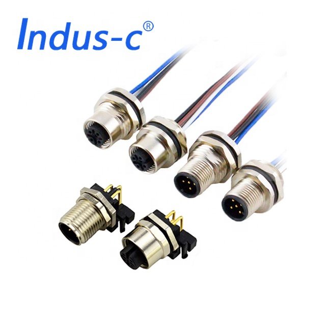 3pins 4pins 5pins 8pins 12pins 17pins panel mount male female waterproof m12 connector