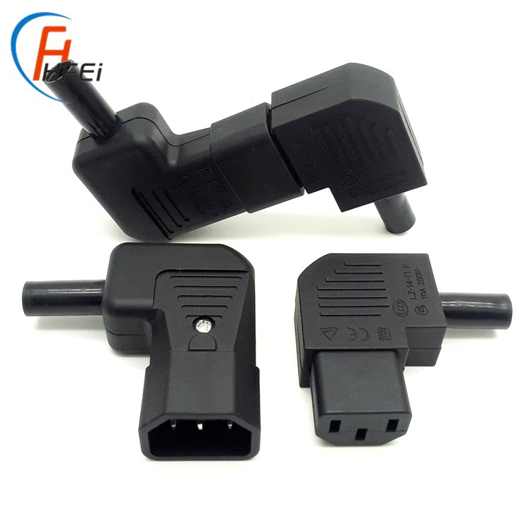 Power electrical terminal connectors plugs C13 C14 angled 90 degree wire connector