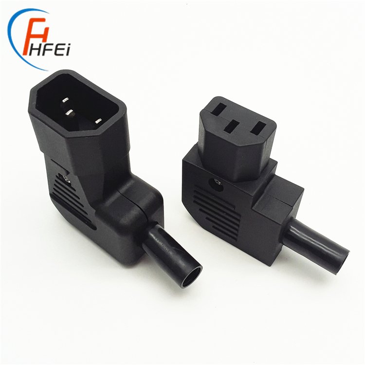 Power electrical terminal connectors plugs C13 C14 angled 90 degree wire connector
