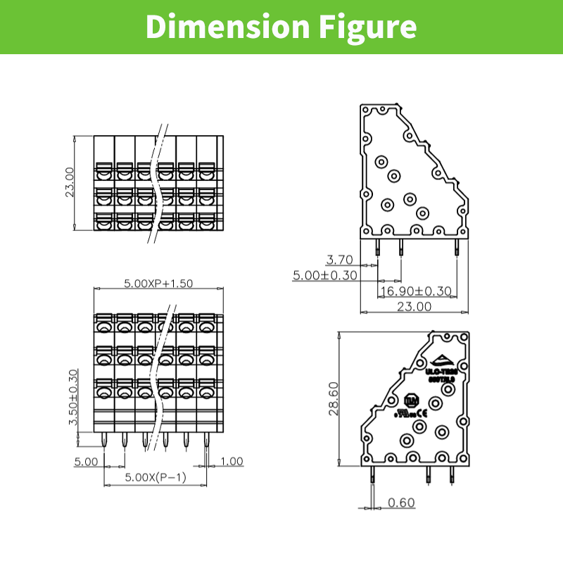 Spring terminal blocks wire connectors for pcb 5.0mm ptich three level pin