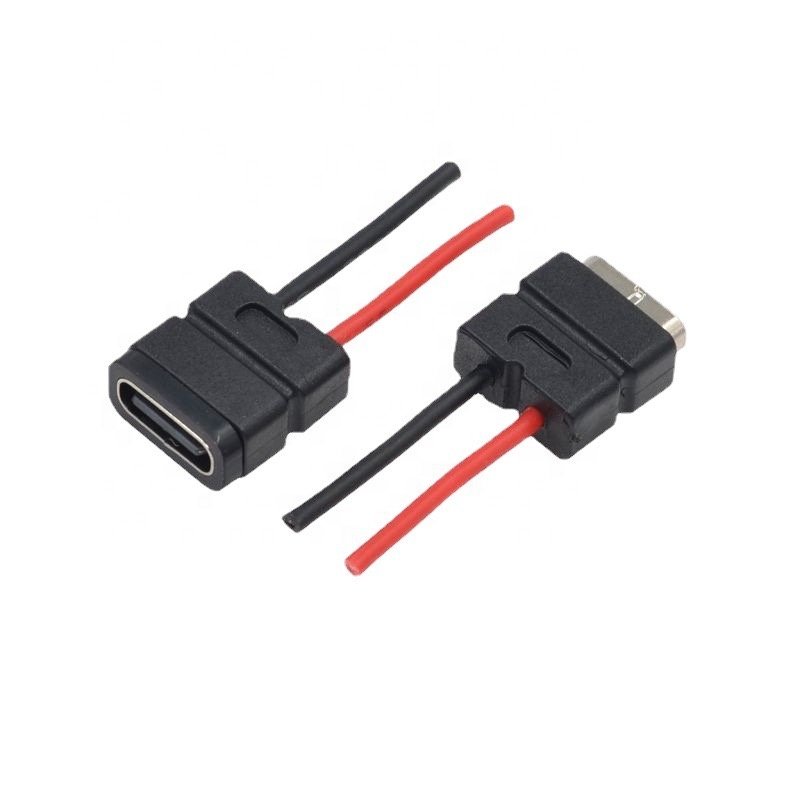 USB Type C Wire Socket Connector Injection Molded Waterproof Charging Base with Terminal Clasp Thread Type with or without Holes