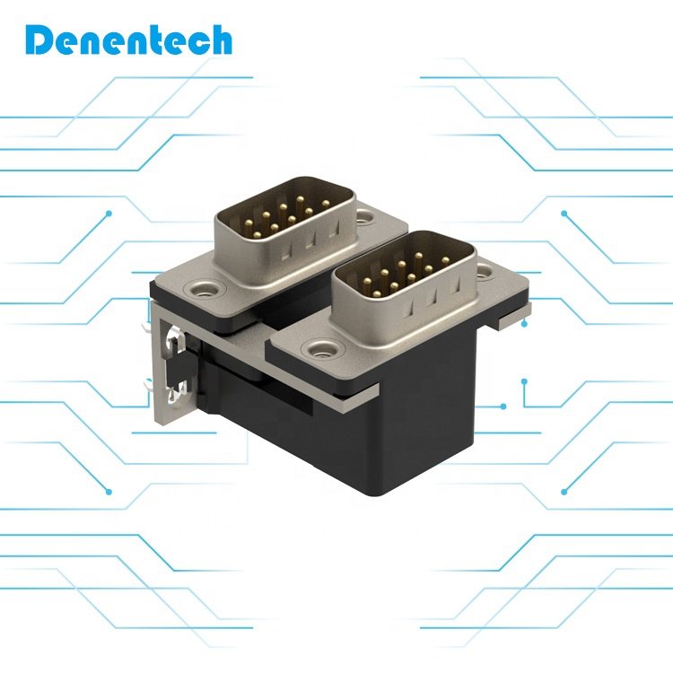 Denentech Best Dual Port DR9P Male+DR9P Male Right Angle DIP With Screw D-SUB Connector