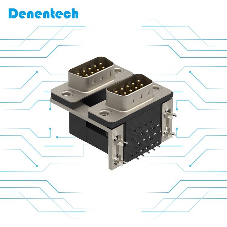 Denentech Best Dual Port DR9P Male+DR9P Male Right Angle DIP With Screw D-SUB Connector