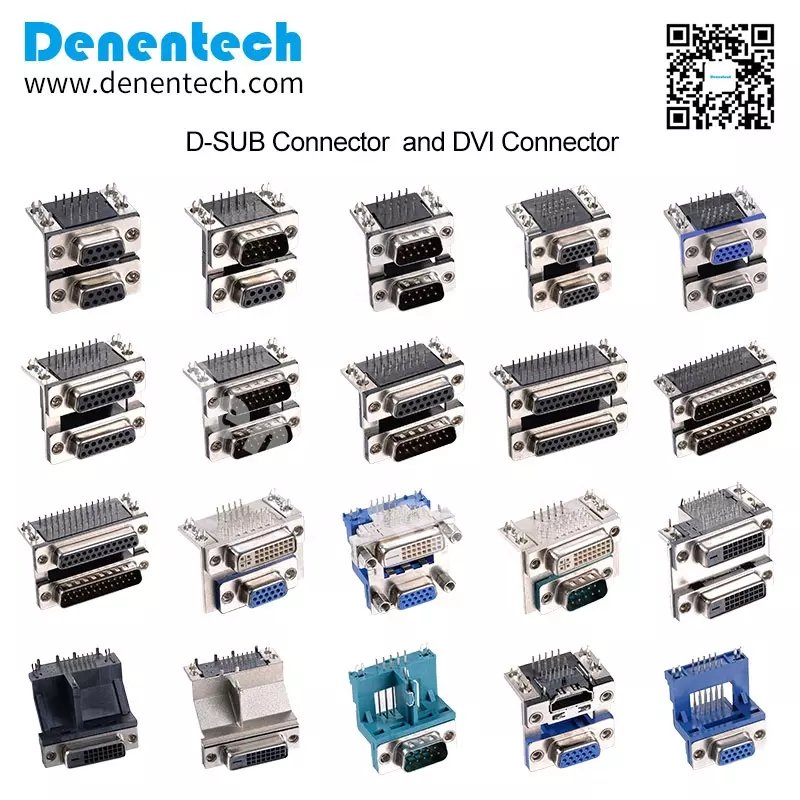 Denentech Best Dual Port DR9P Male+DR9P Male Right Angle DIP With Screw D-SUB Connector