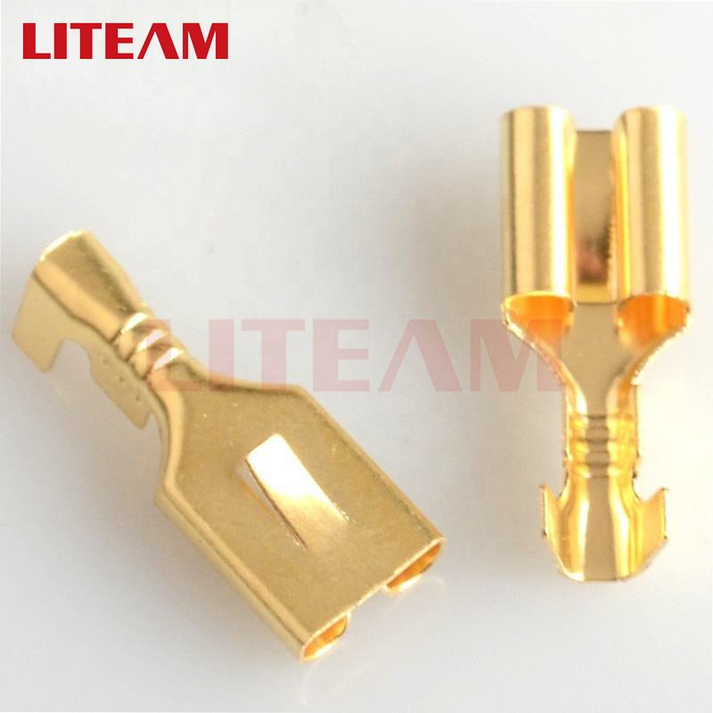 6.3 Series Crimp Automotive Terminal 6.3mm Female Spade Connector Brass 6.3 Crimping Terminal With Back Lock