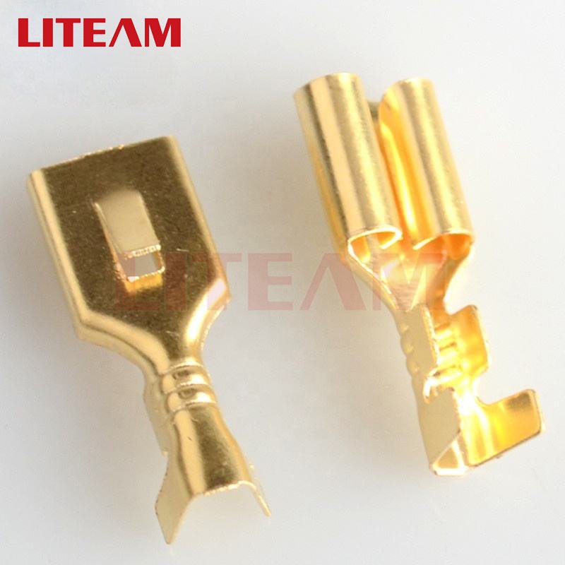 6.3 Series Crimp Automotive Terminal 6.3mm Female Spade Connector Brass 6.3 Crimping Terminal With Back Lock