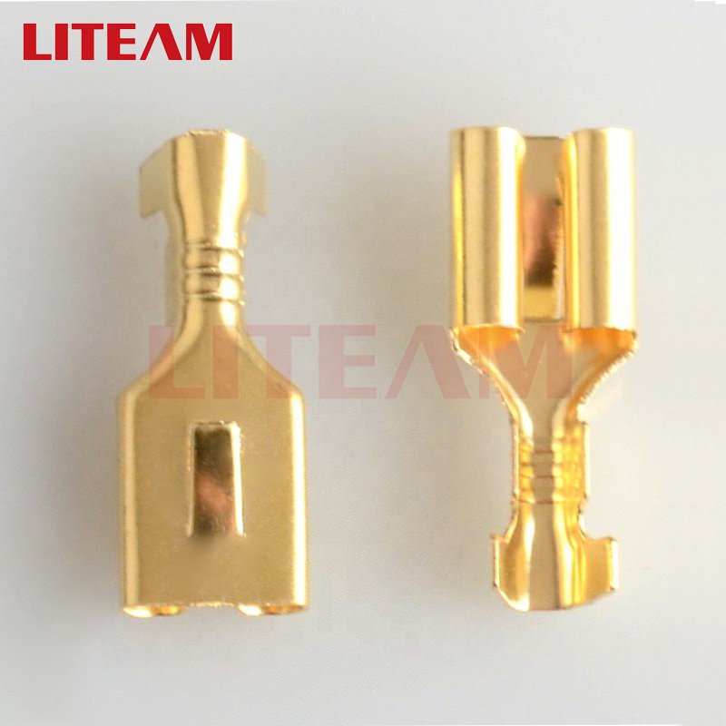 6.3 Series Crimp Automotive Terminal 6.3mm Female Spade Connector Brass 6.3 Crimping Terminal With Back Lock