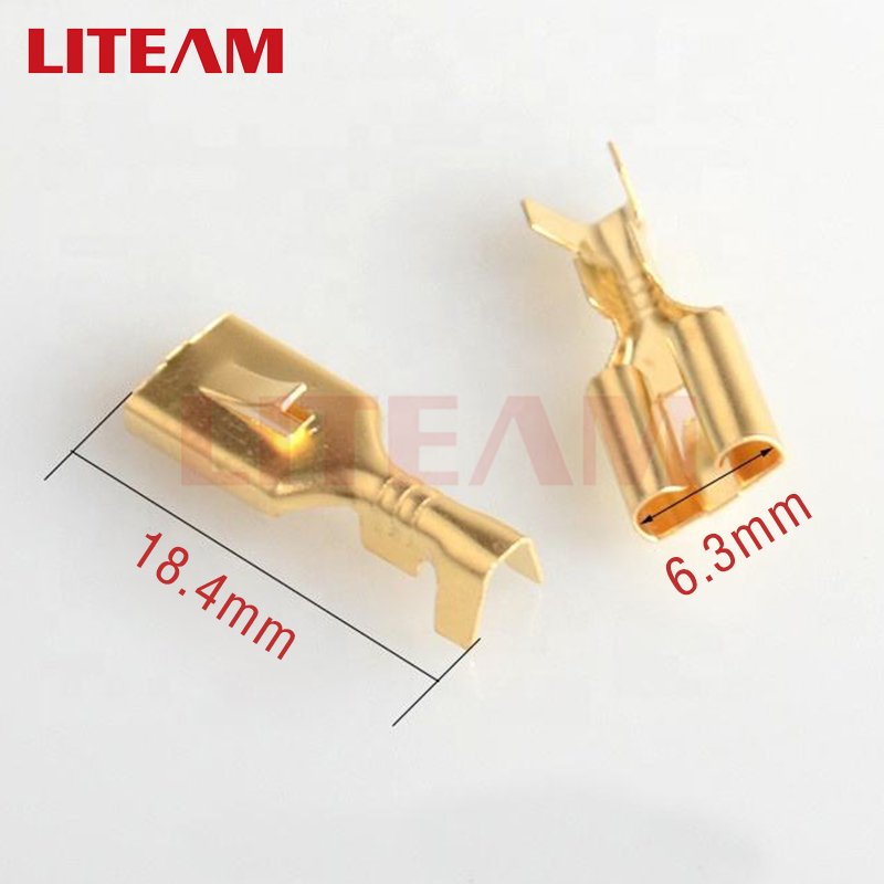 6.3 Series Crimp Automotive Terminal 6.3mm Female Spade Connector Brass 6.3 Crimping Terminal With Back Lock
