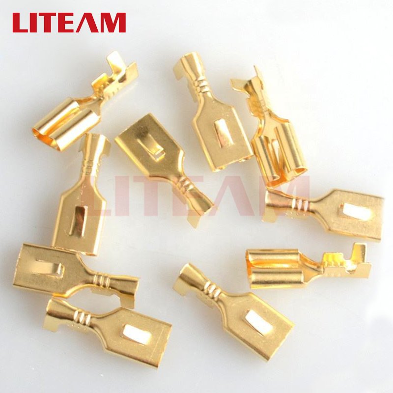 6.3 Series Crimp Automotive Terminal 6.3mm Female Spade Connector Brass 6.3 Crimping Terminal With Back Lock