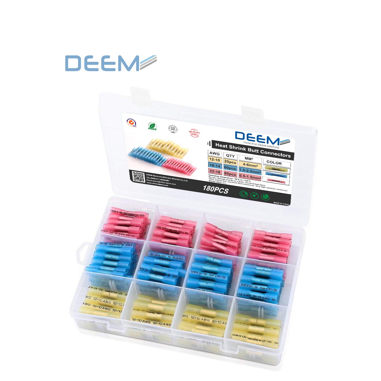 180pcs box packing Heat Shrink Butt Connector butt splice for wire connection
