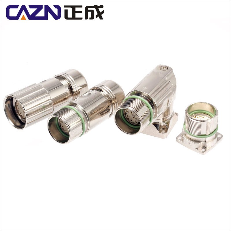 M23 90 degrees servo socket logistics sorting robot connector metal shield panel mount angle robitic arm M23 signal connector