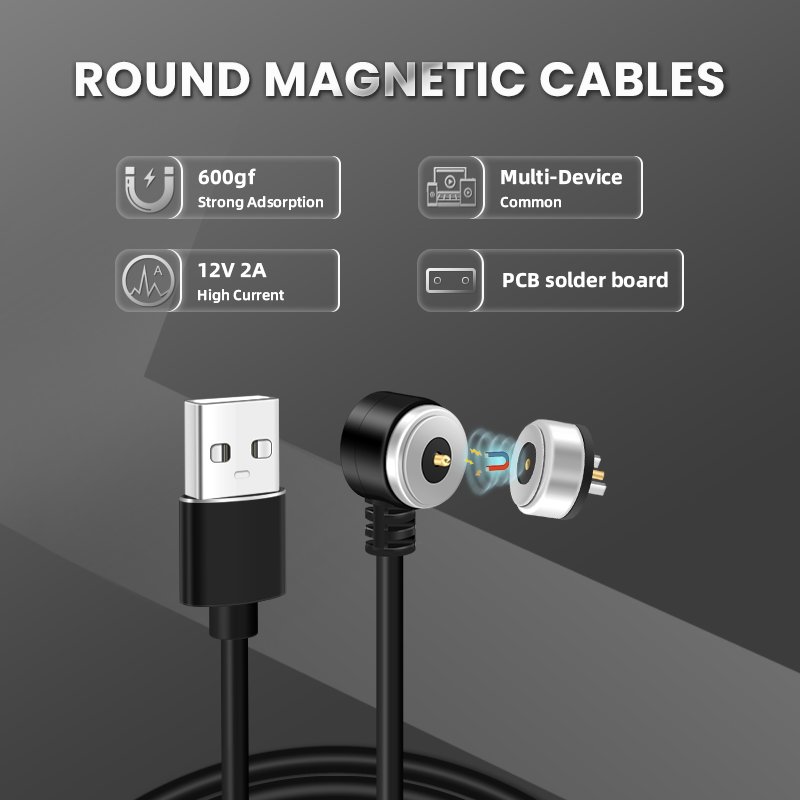 5V 2A USB Charging Cable Male Female Right Angle Magnetic Connector Circular