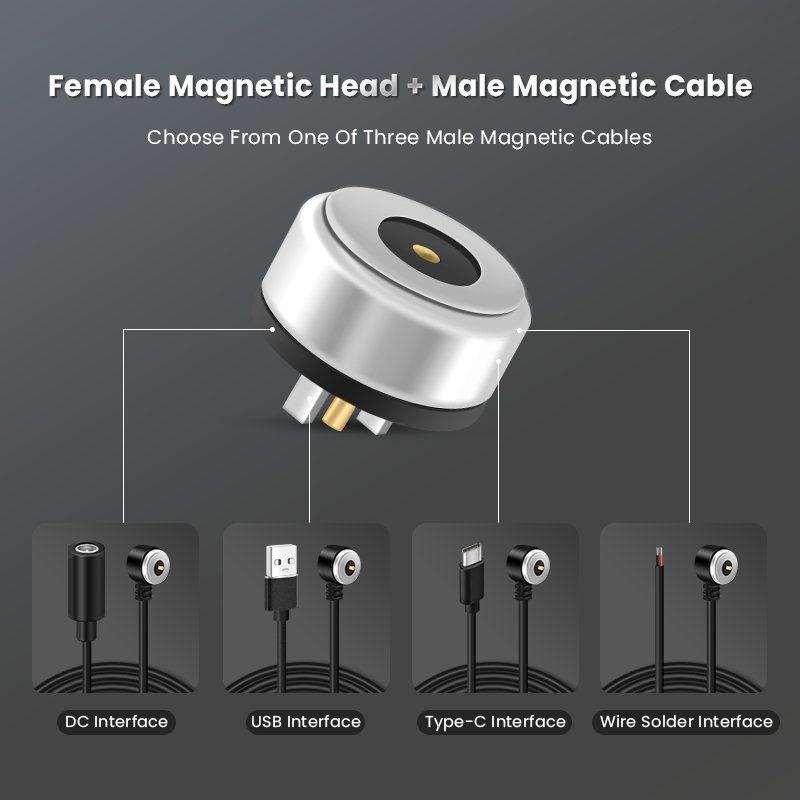 5V 2A USB Charging Cable Male Female Right Angle Magnetic Connector Circular