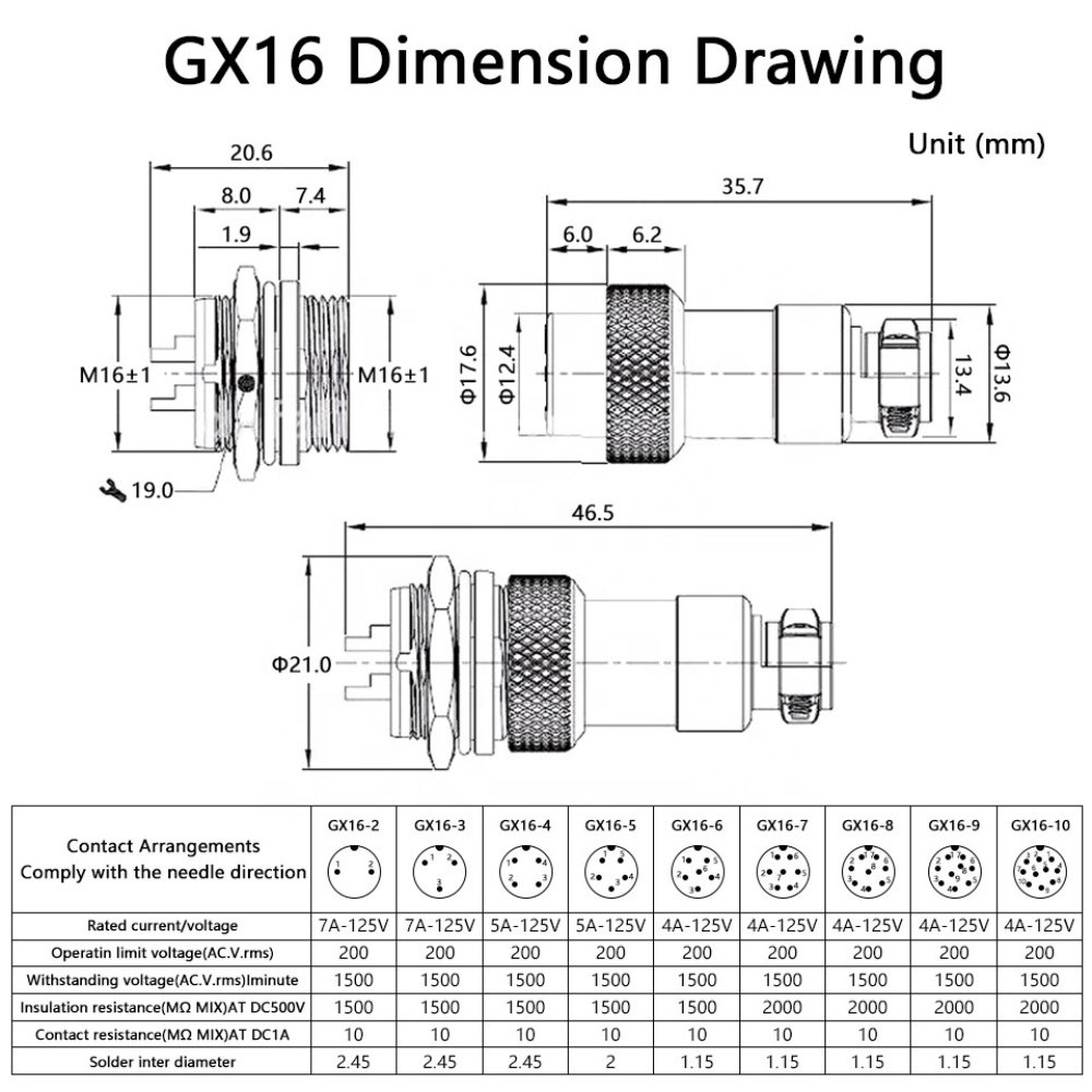 GX16-2/3/4/5/6/7/8/9/10 Core/pin GX-16 M16 Aviation Socket Aviation Plug Socket Connector