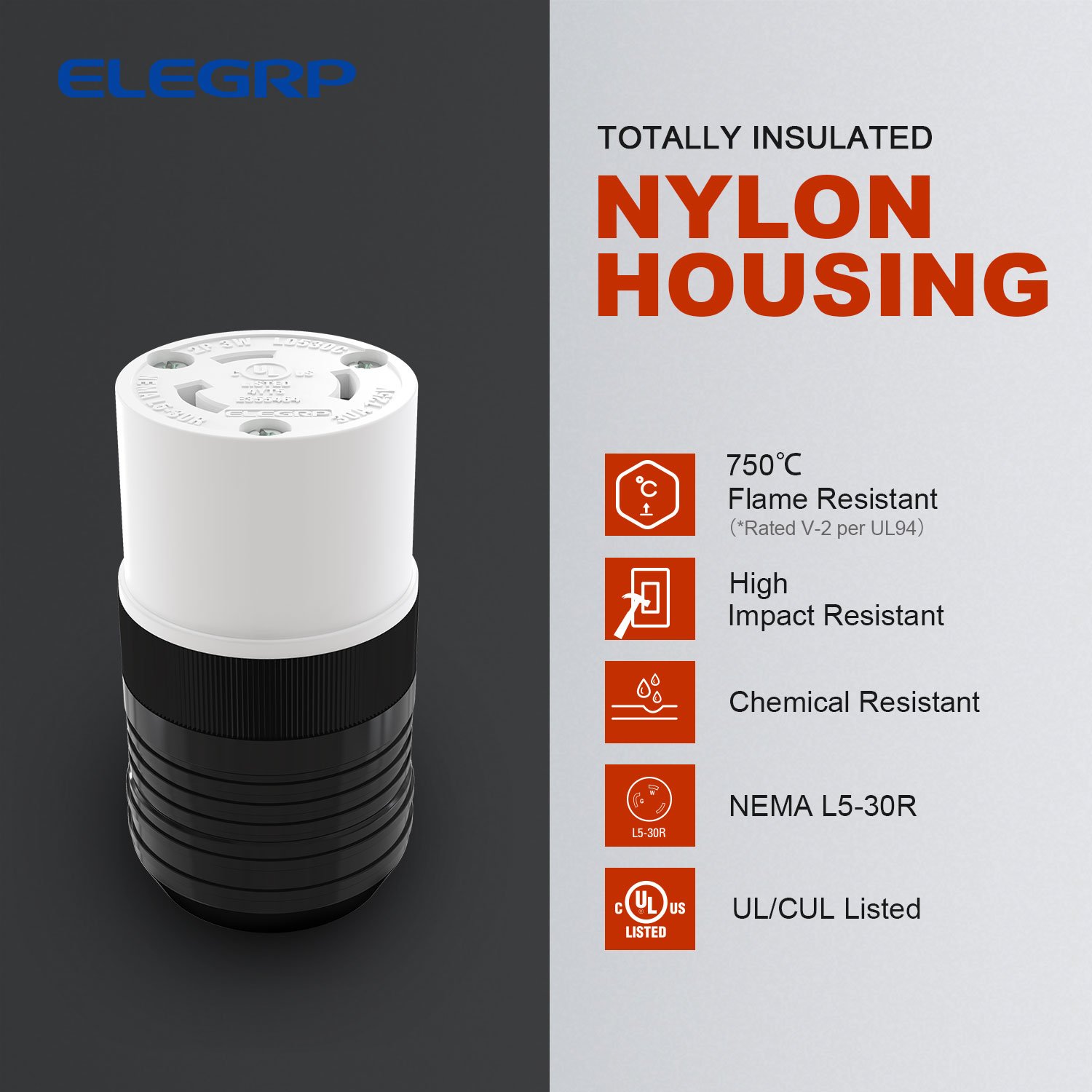 NEMA L5-30R Locking 3 Wire Grounding portable Nylon 30 Amp Twist Lock Connector with ul cul certificate