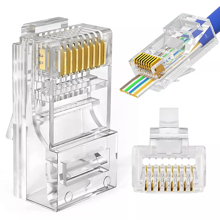 Good Quality RJ45 8P8C Crystal Head Unshielded Transparent Cat5 Modular Plug Ethernet Crystal Head connector Rj45 Plug For Sale