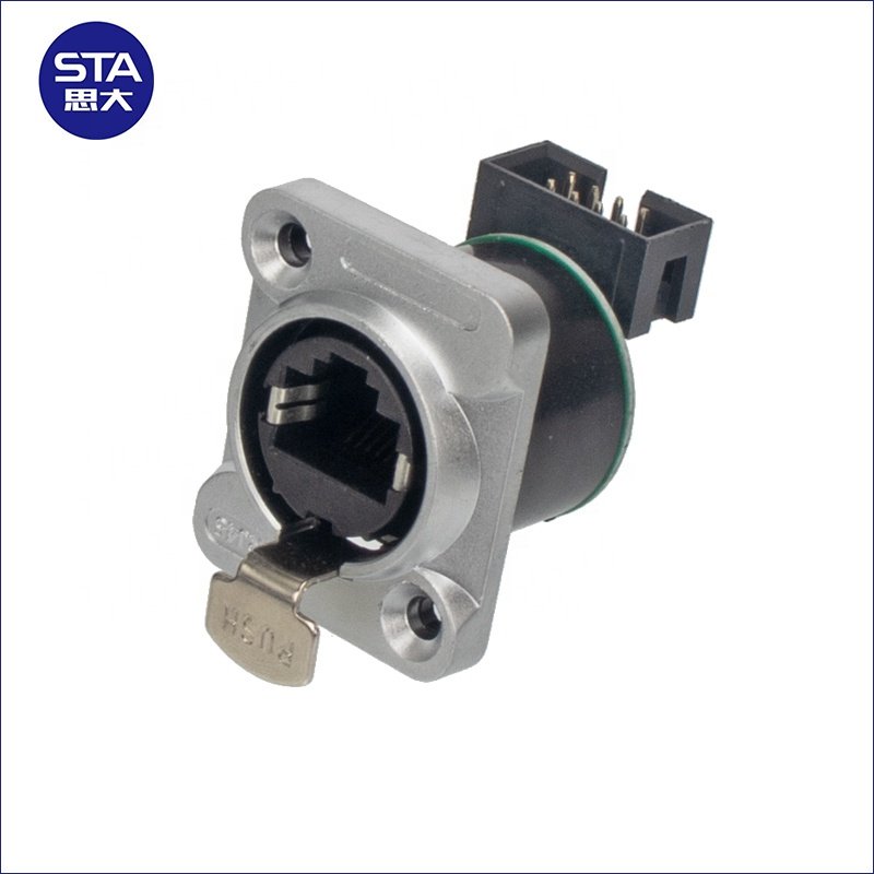 D Type Panel Mount Straight Right Angled RJ45 Female to Female Chassis Socket CAT5E CAT6A Ethernet Industrial Rj45 Connector