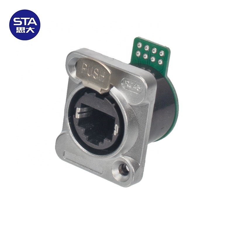 D Type Panel Mount Straight Right Angled RJ45 Female to Female Chassis Socket CAT5E CAT6A Ethernet Industrial Rj45 Connector