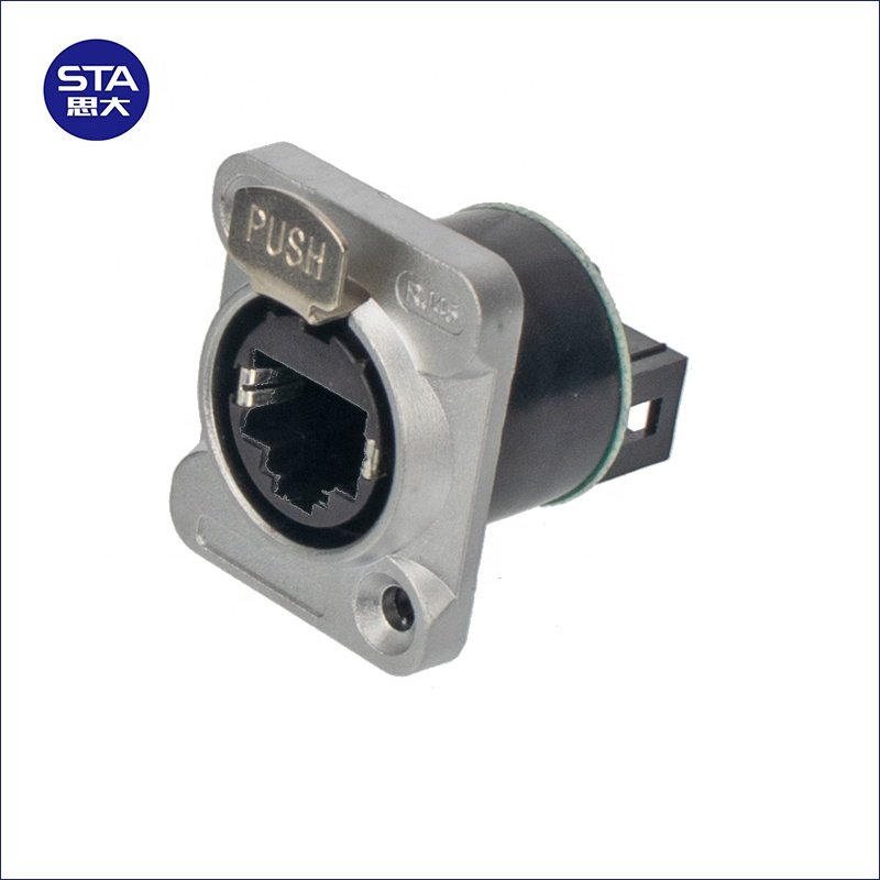 D Type Panel Mount Straight Right Angled RJ45 Female to Female Chassis Socket CAT5E CAT6A Ethernet Industrial Rj45 Connector