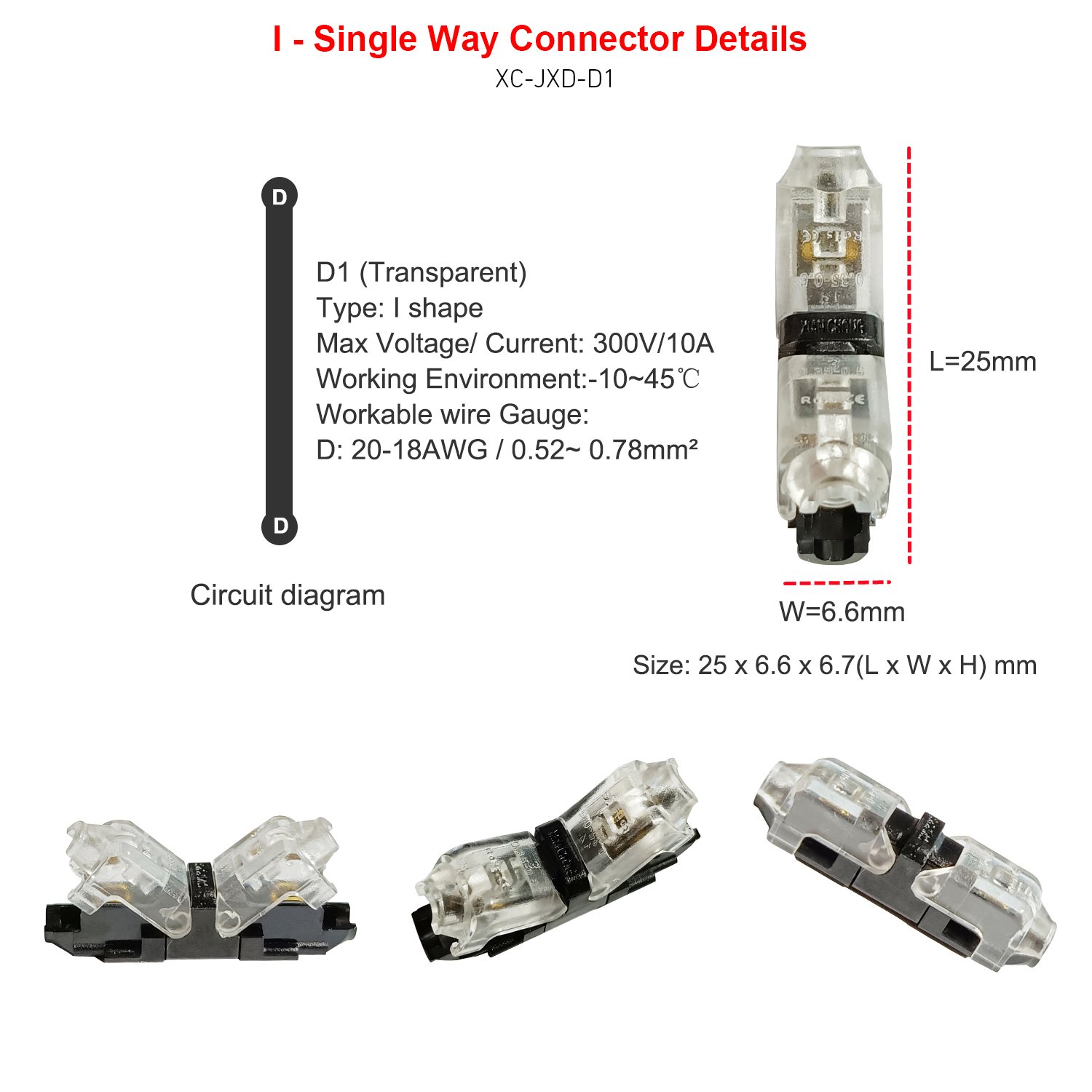 Solderless Small Gauge No Wire Stripping 1 Way 1 Pin Led Wire Connector Quick Wire Splice Connector for LED Strip Automotive