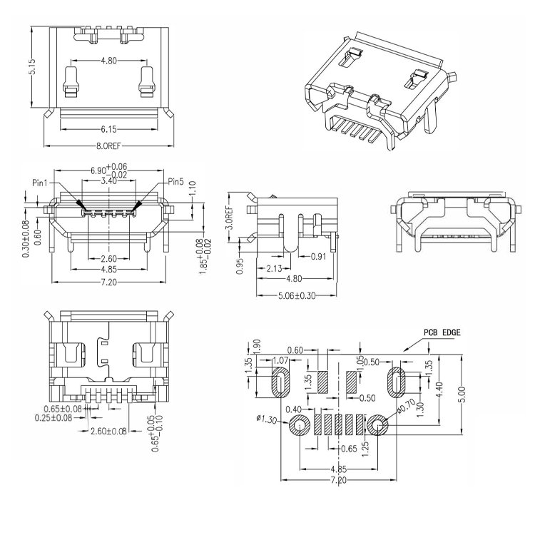 one-stop purchase support customization plating 5 pin charging port female micro usb connector