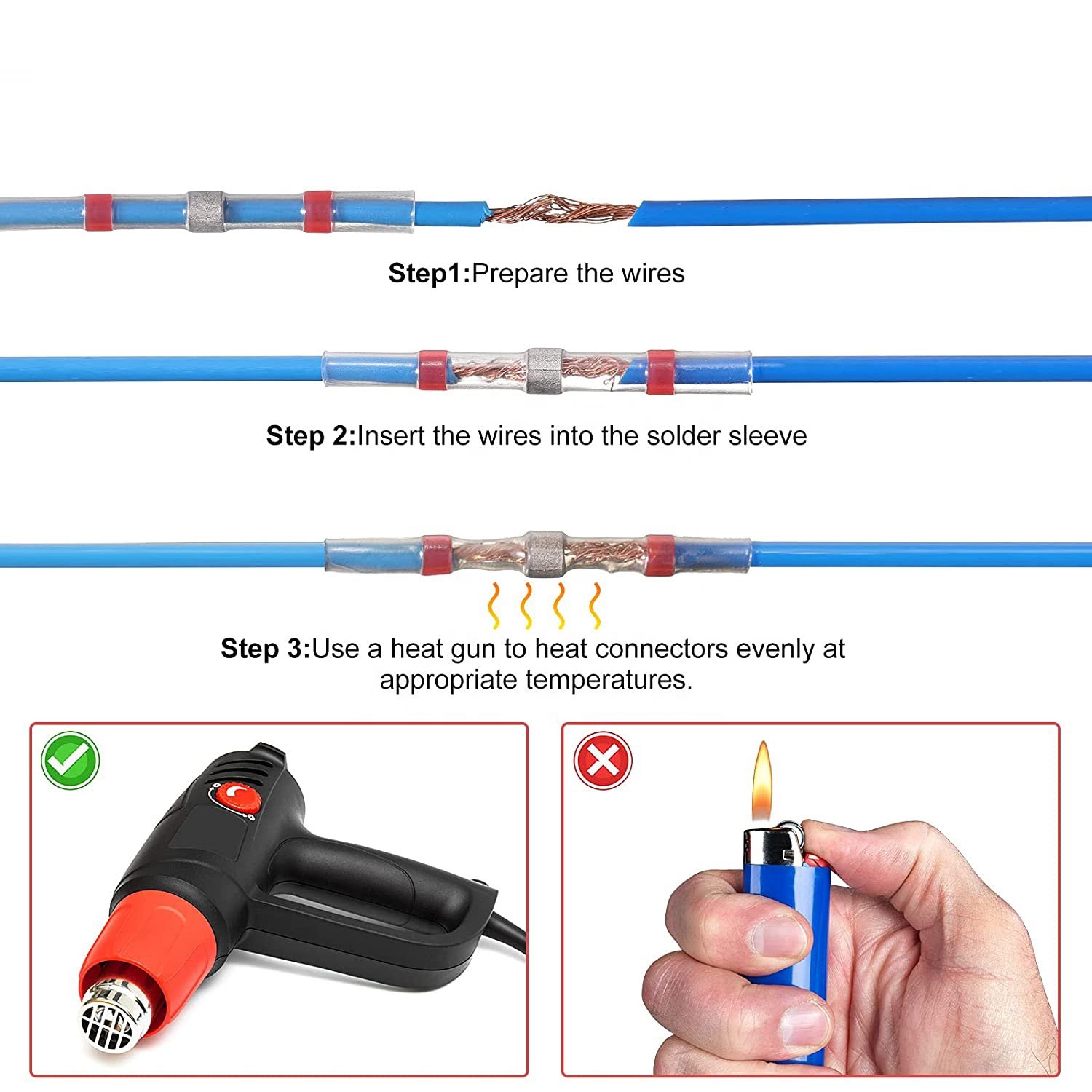 150PCS Waterproof Heat Shrink Butt Connectors Solder Seal Wire Connectors Kit Crimp Insulated Electrical Butt Terminals