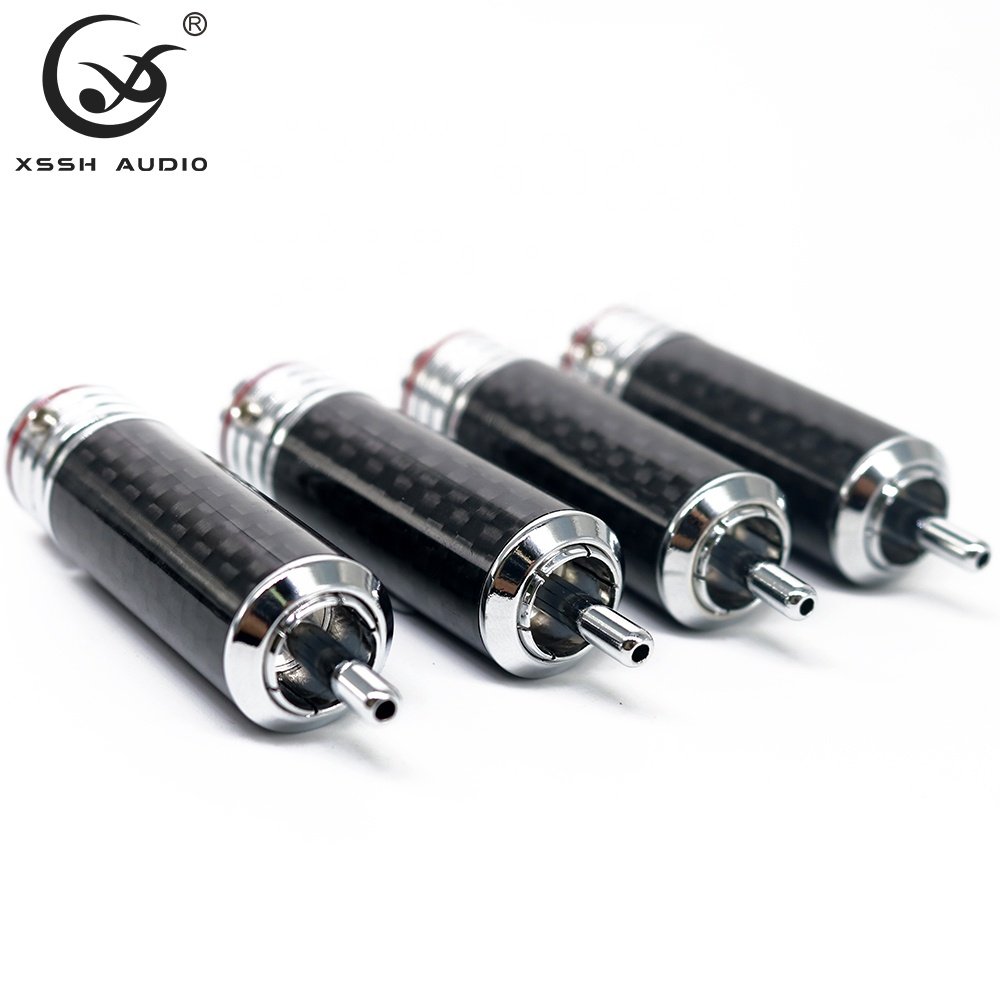 RCA Plug YIVO XSSH Audio HIFI OEM ODM Wholesales DIY 10mm Cable Plated Rhodium Carbon Fiber Shell Copper RCA Jack Connectors