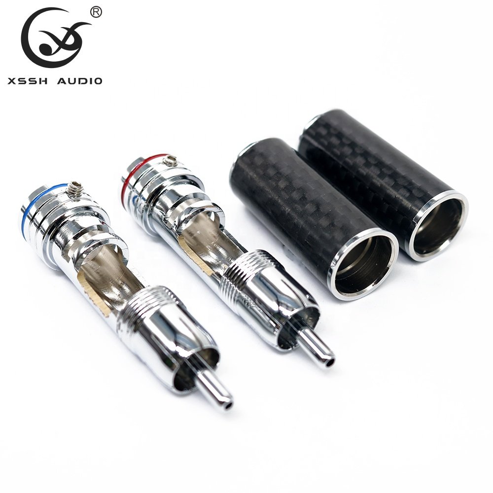 RCA Plug YIVO XSSH Audio HIFI OEM ODM Wholesales DIY 10mm Cable Plated Rhodium Carbon Fiber Shell Copper RCA Jack Connectors