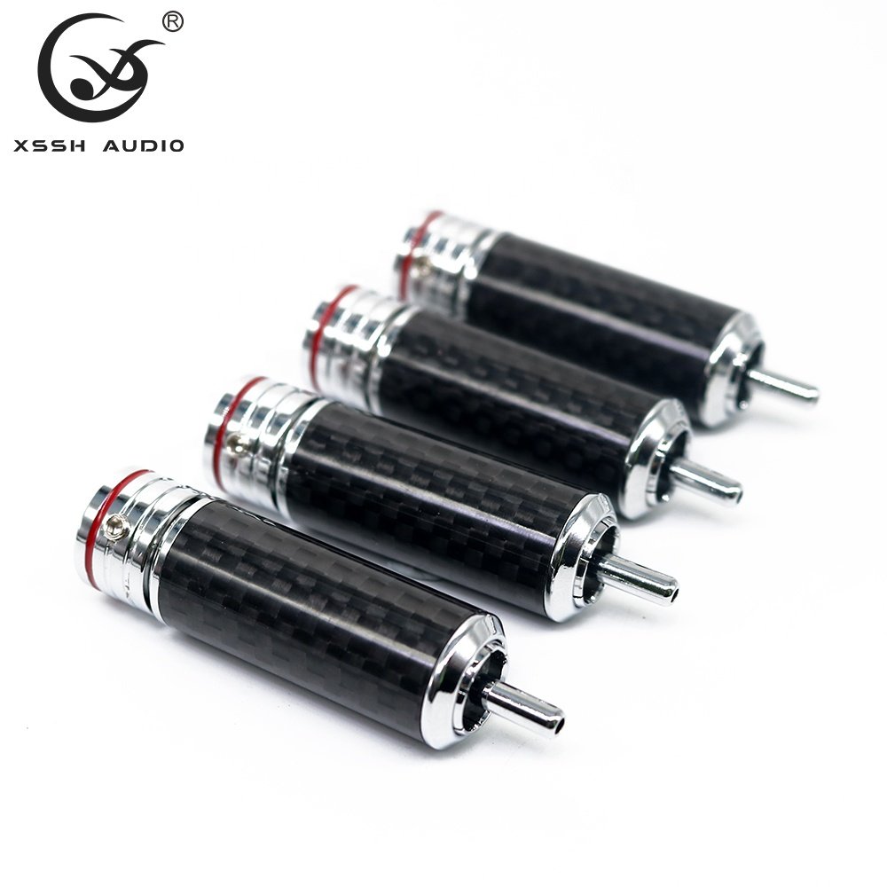 RCA Plug YIVO XSSH Audio HIFI OEM ODM Wholesales DIY 10mm Cable Plated Rhodium Carbon Fiber Shell Copper RCA Jack Connectors