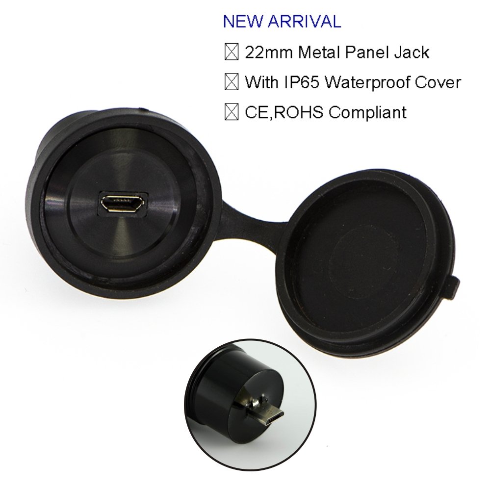 Micro USB-0-BK USB2.0 Panel Mount Metal Black Adapters Connectors 22mm Type B female to male